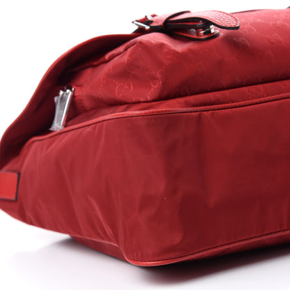 Gucci Nylon Monogram Double Buckle Flap Messenger Bag Vibrant Red 6 of 10