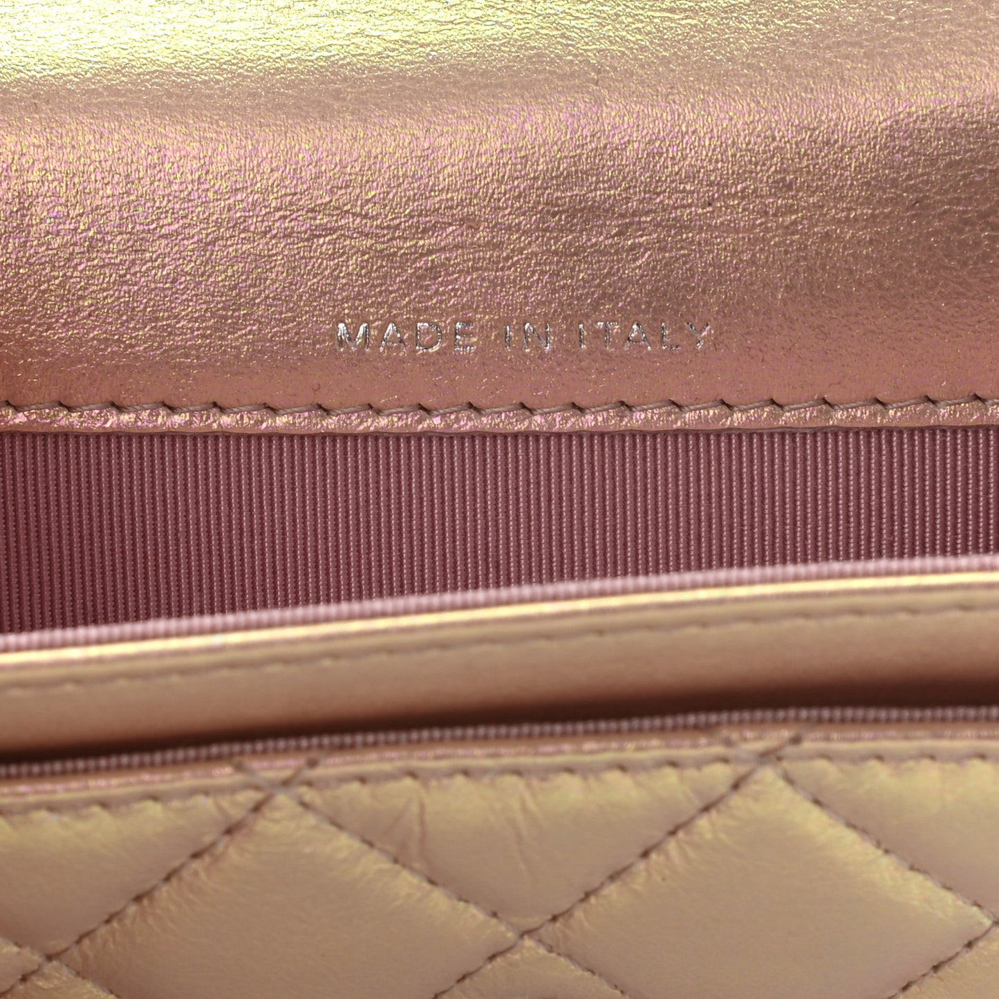 Iridescent Calfskin Quilted Flap Card Holder Wallet Pink