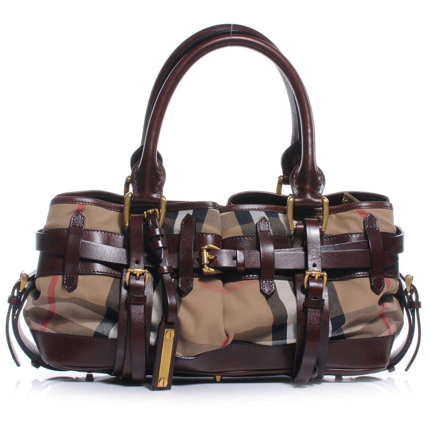 House Check Bridle Calfskin Belted Satchel Brown