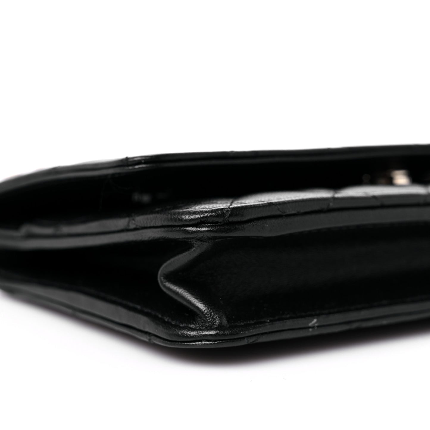 Lambskin Quilted Pearl Wallet On Chain WOC Black