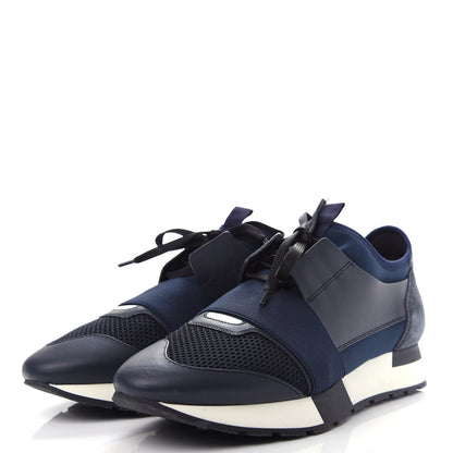 Balenciaga Mesh Calfskin Neoprene Suede Womens Race Runner Sneakers 40 Bleu Nuit 3 of 11