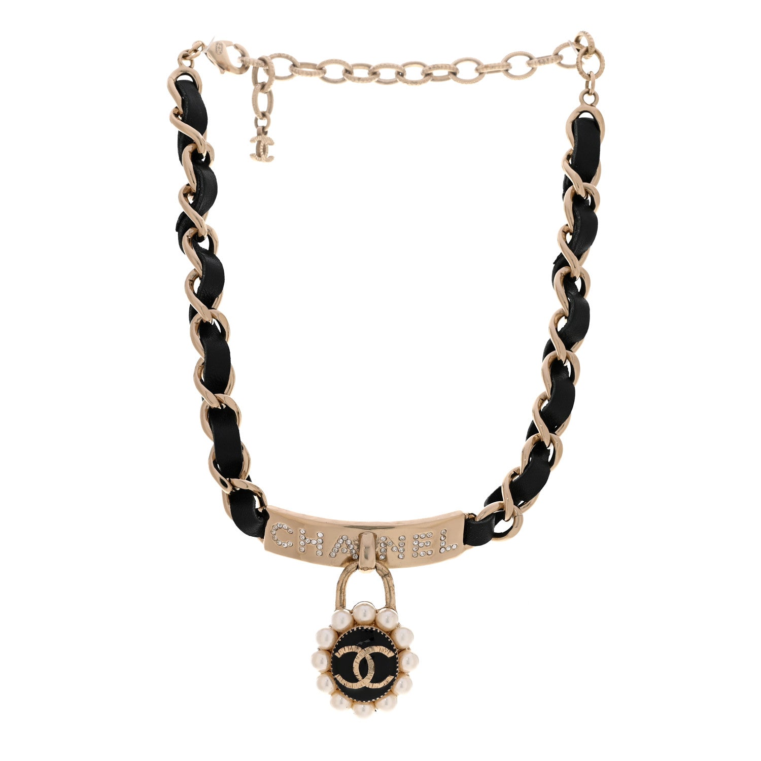 Chanel Crystal Pearl Lambskin CC Chain Choker Gold Black Pearly White 3 of 6