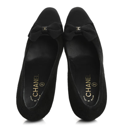 Chanel Suede Grosgrain Cap Toe CC Pumps 38 Black 2 of 11