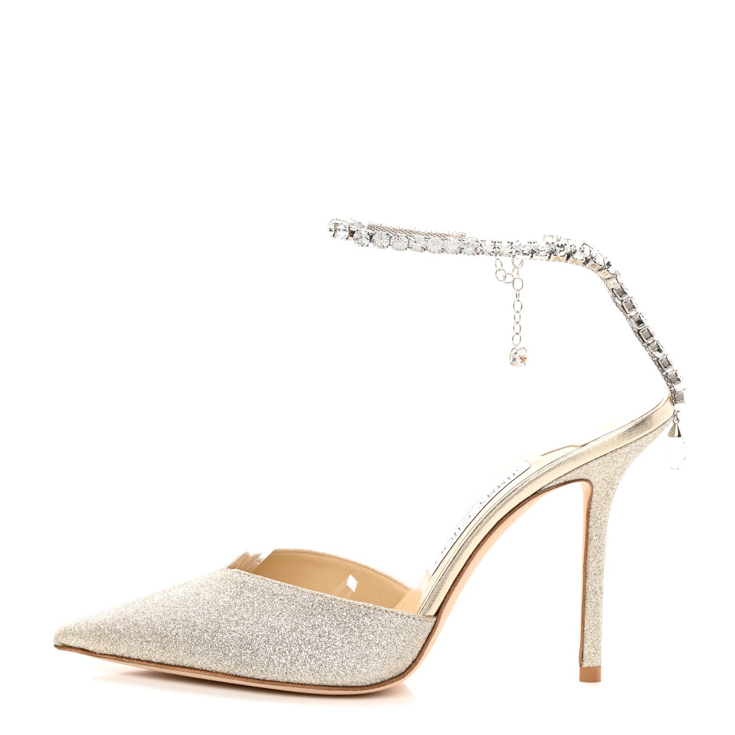 Jimmy Choo Dusty Glitter Crystal Saeda 100 Pumps 37 Platinum Ice 1 of 7