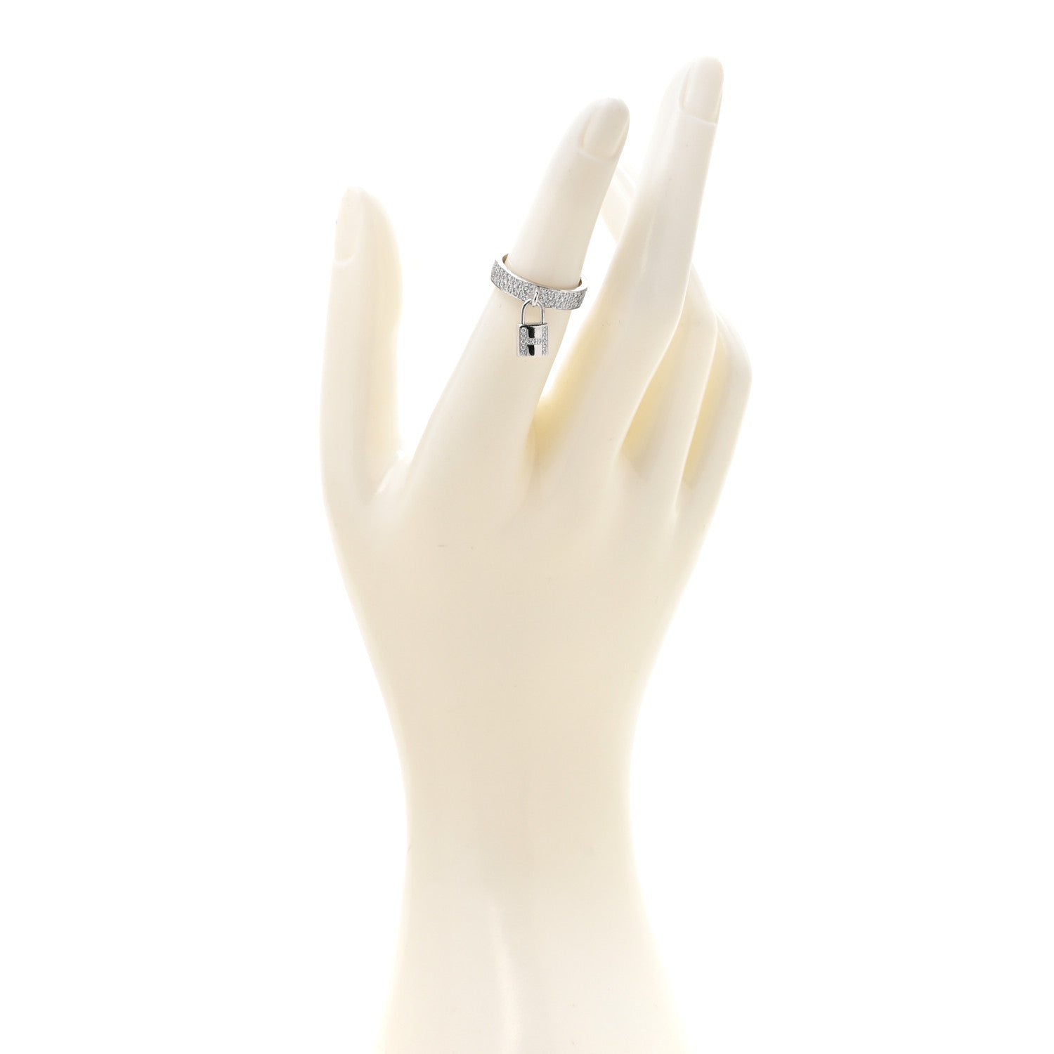 Hermes 18K White Gold Diamond MM Kelly Clochette Ring 50 5.25 2 of 7