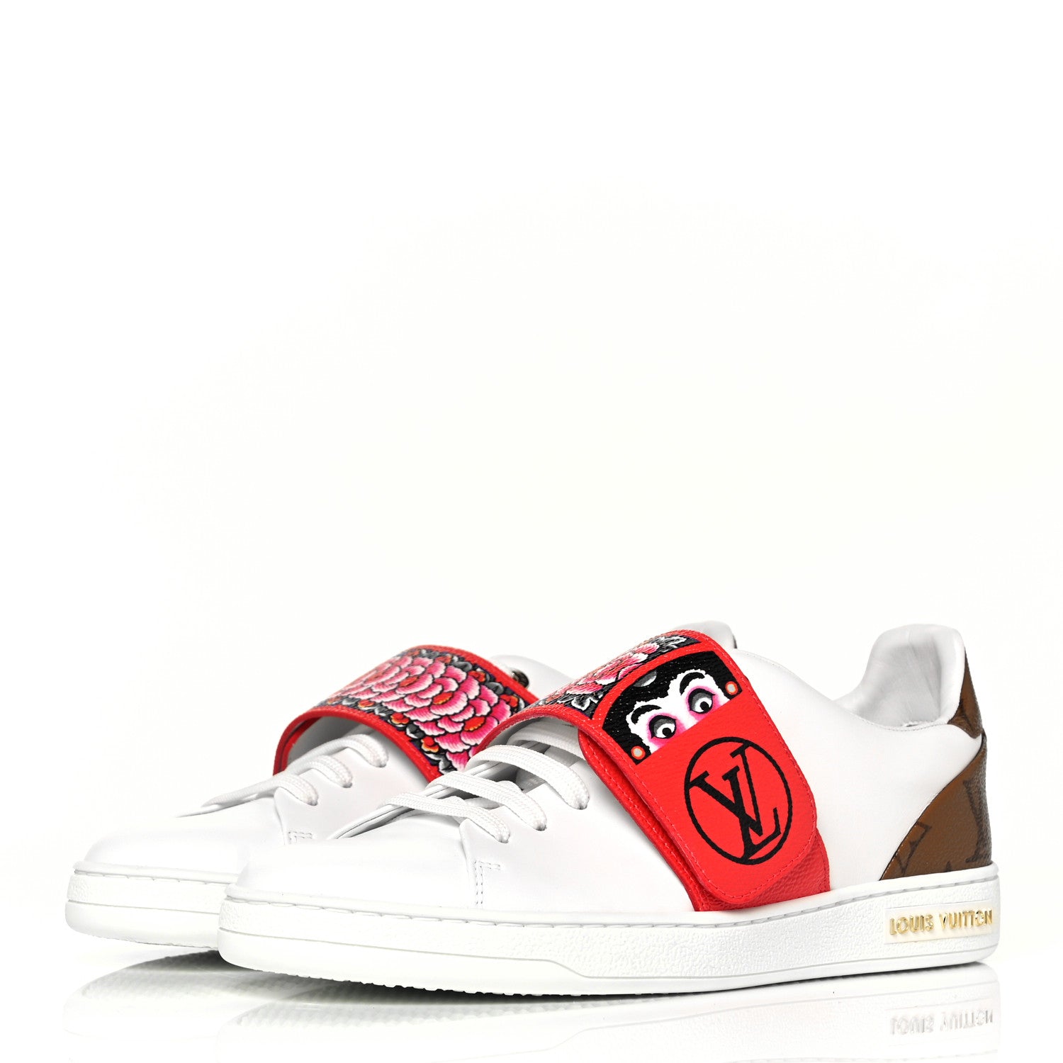Louis Vuitton Calfskin Reverse Monogram Kabuki Low Top Sneakers 37 White 3 of 8
