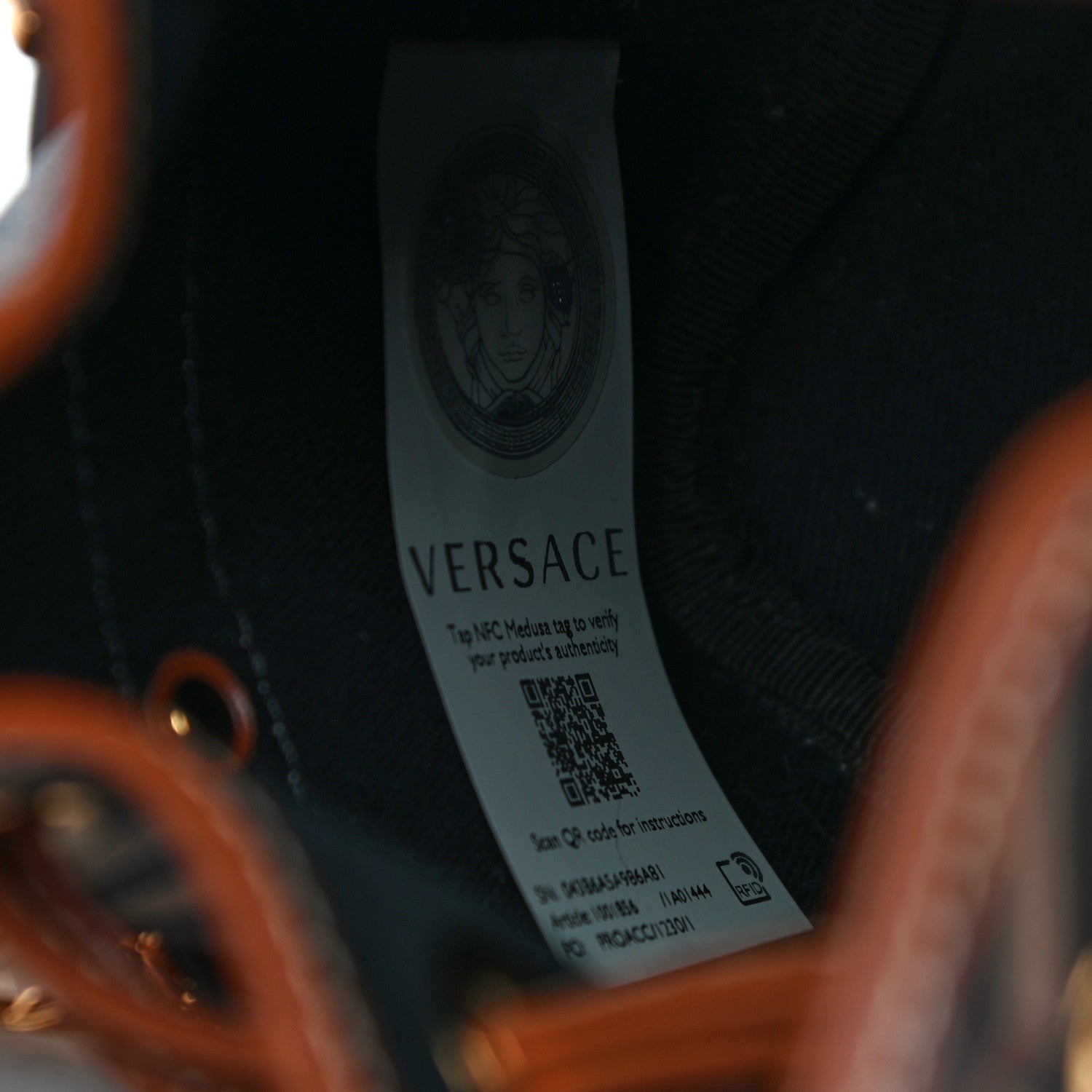 Versace Coated Canvas La Greca Mini Bucket Bag Black Caramel 7 of 11