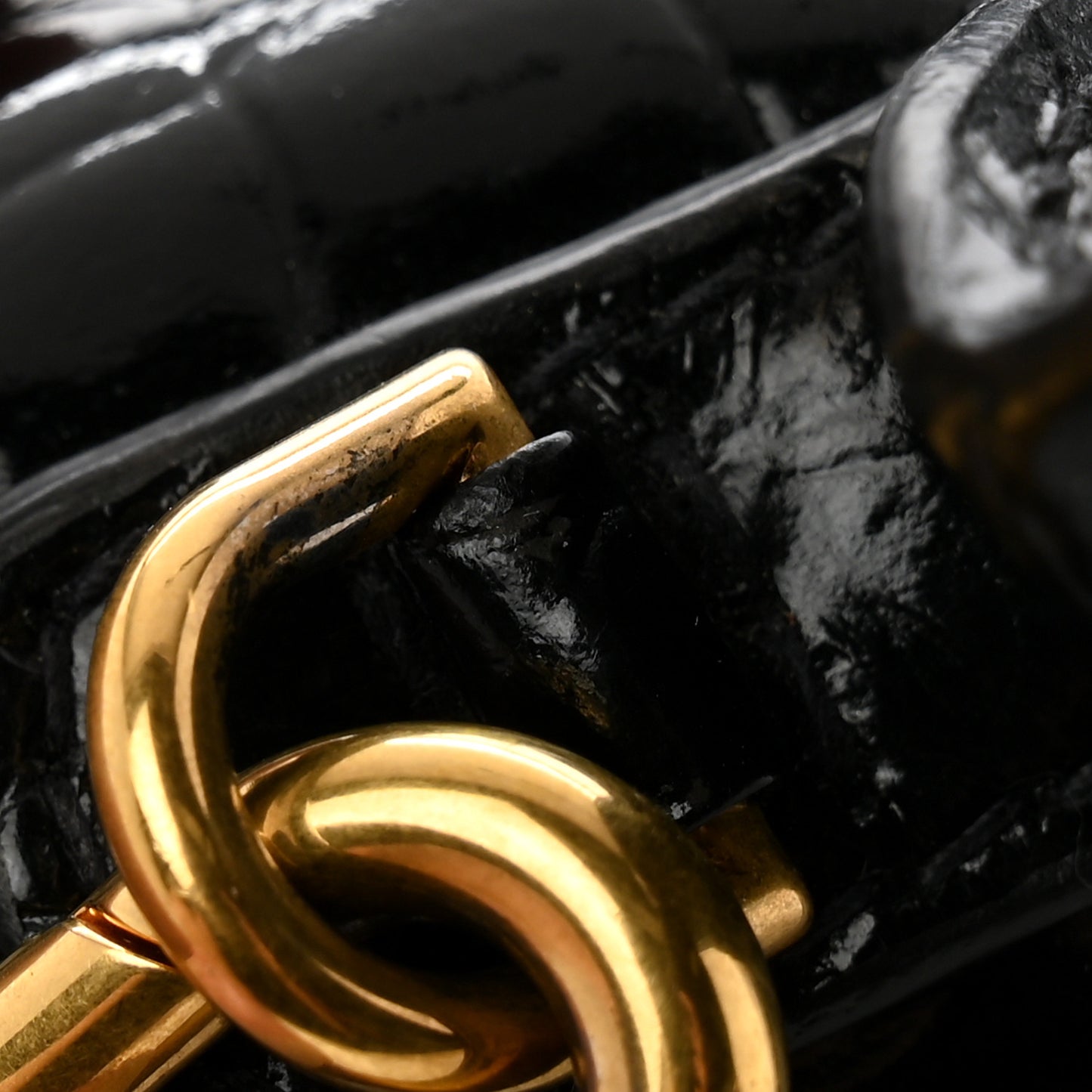 Shiny Calfskin Crocodile Embossed Hourglass Top Handle Bag XS Black