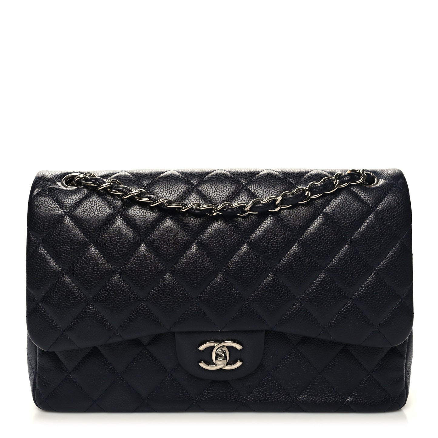 Caviar Quilted Jumbo Double Flap Navy Blue