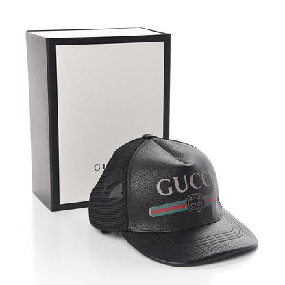 Gucci Grained Calfskin Logo Baseball Hat M 58 Black 8 of 8