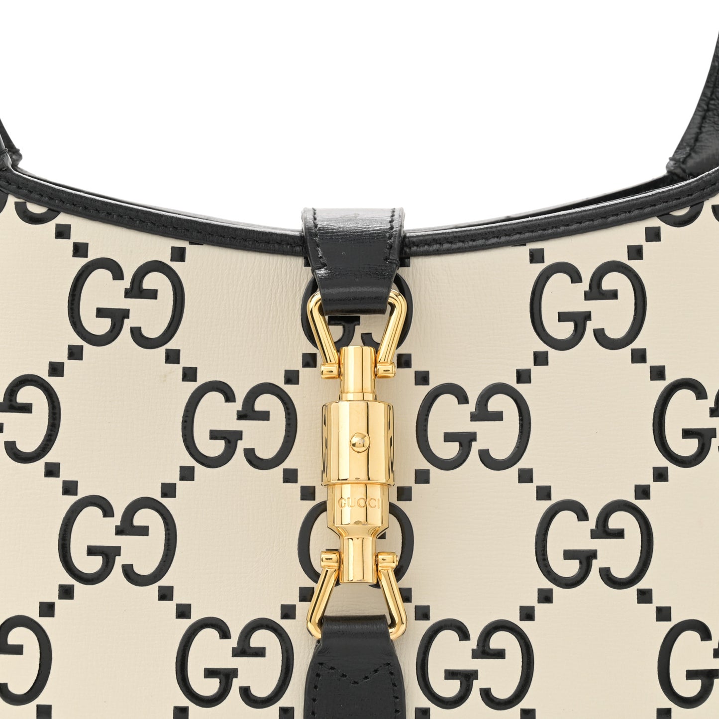 Azalea Calfskin GG Monogram Bi-Color Debossed Small Jackie 1961 Hobo Mystic White Black