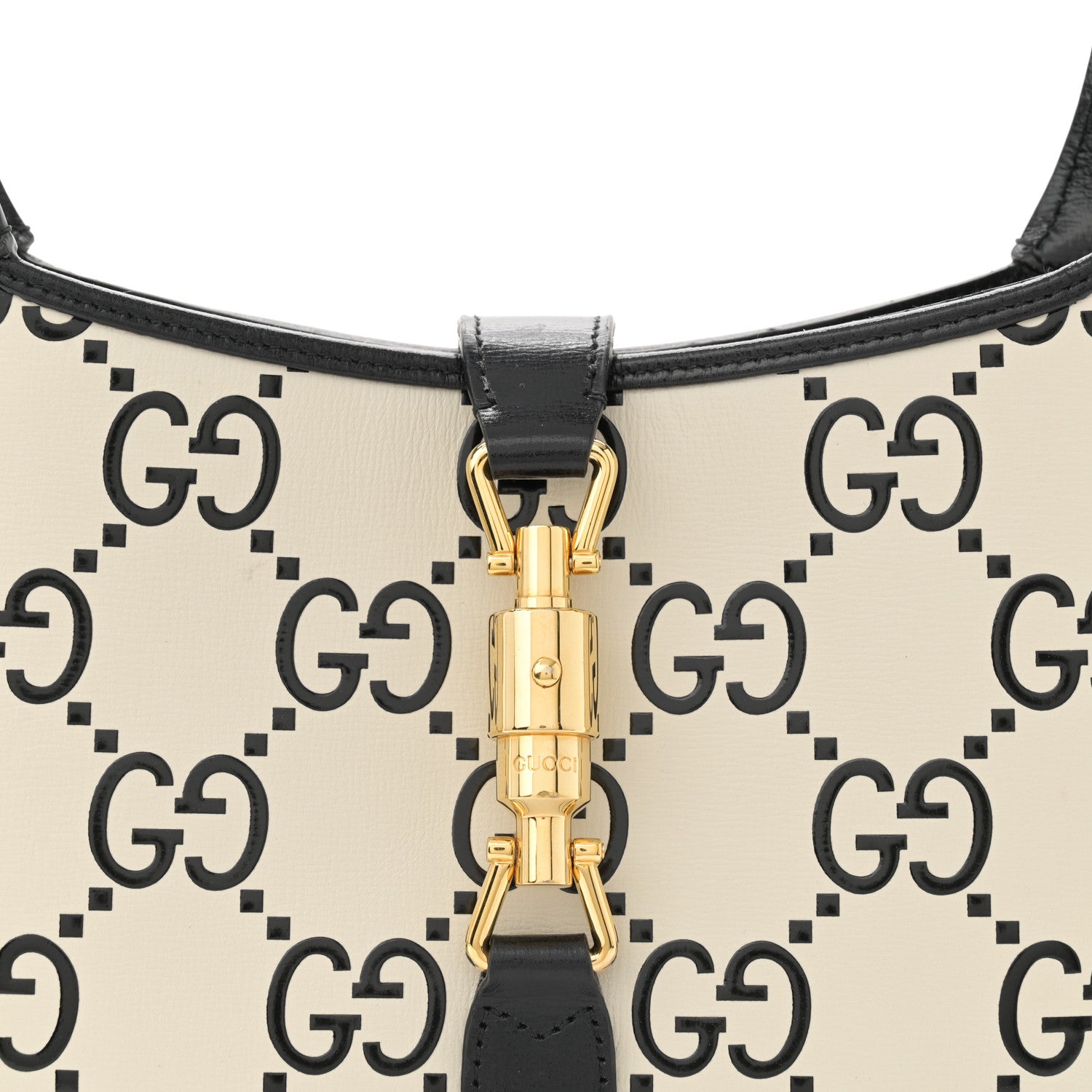 Gucci Azalea Calfskin GG Monogram Bi-Color Debossed Small Jackie 1961 Hobo Mystic White Black 8 of 15