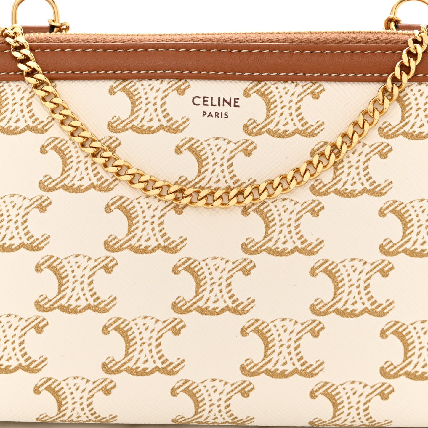 Lambskin Triomphe Canvas Clutch With Chain White Tan