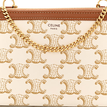 Celine Lambskin Triomphe Canvas Clutch With Chain White Tan 8 of 10