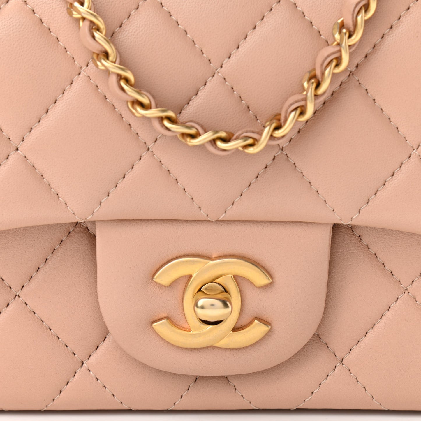 Lambskin Quilted Mini Top Handle Rectangular Flap Beige