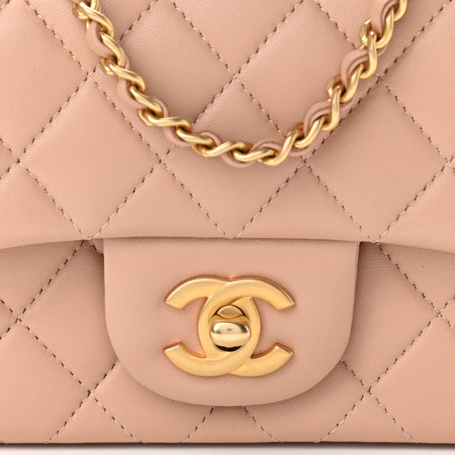 Chanel Lambskin Quilted Mini Top Handle Rectangular Flap Beige 8 of 11