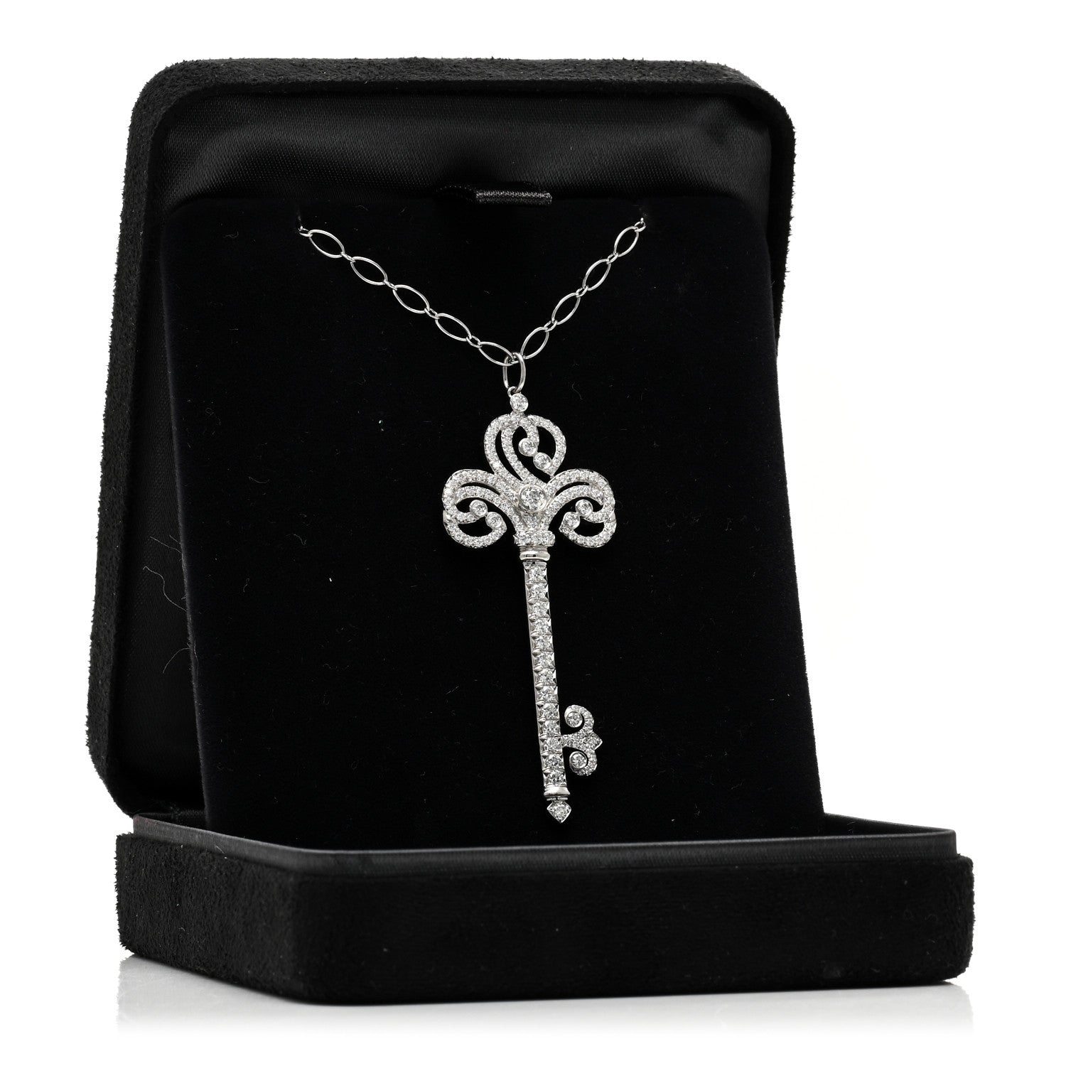Tiffany Platinum Diamond Enchant Heart Key Pendant Necklace 6 of 6