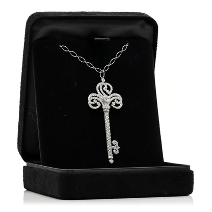Tiffany Platinum Diamond Enchant Heart Key Pendant Necklace 6 of 6