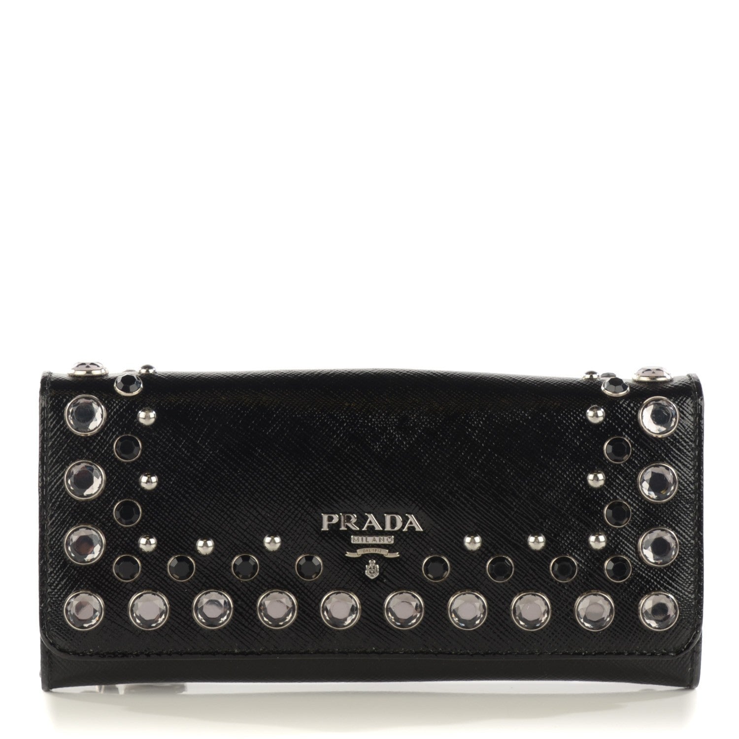 Prada Saffiano Vernice Crystal Studded Continental Wallet Black 1 of 8