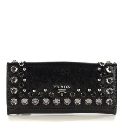 Prada Saffiano Vernice Crystal Studded Continental Wallet Black 1 of 8
