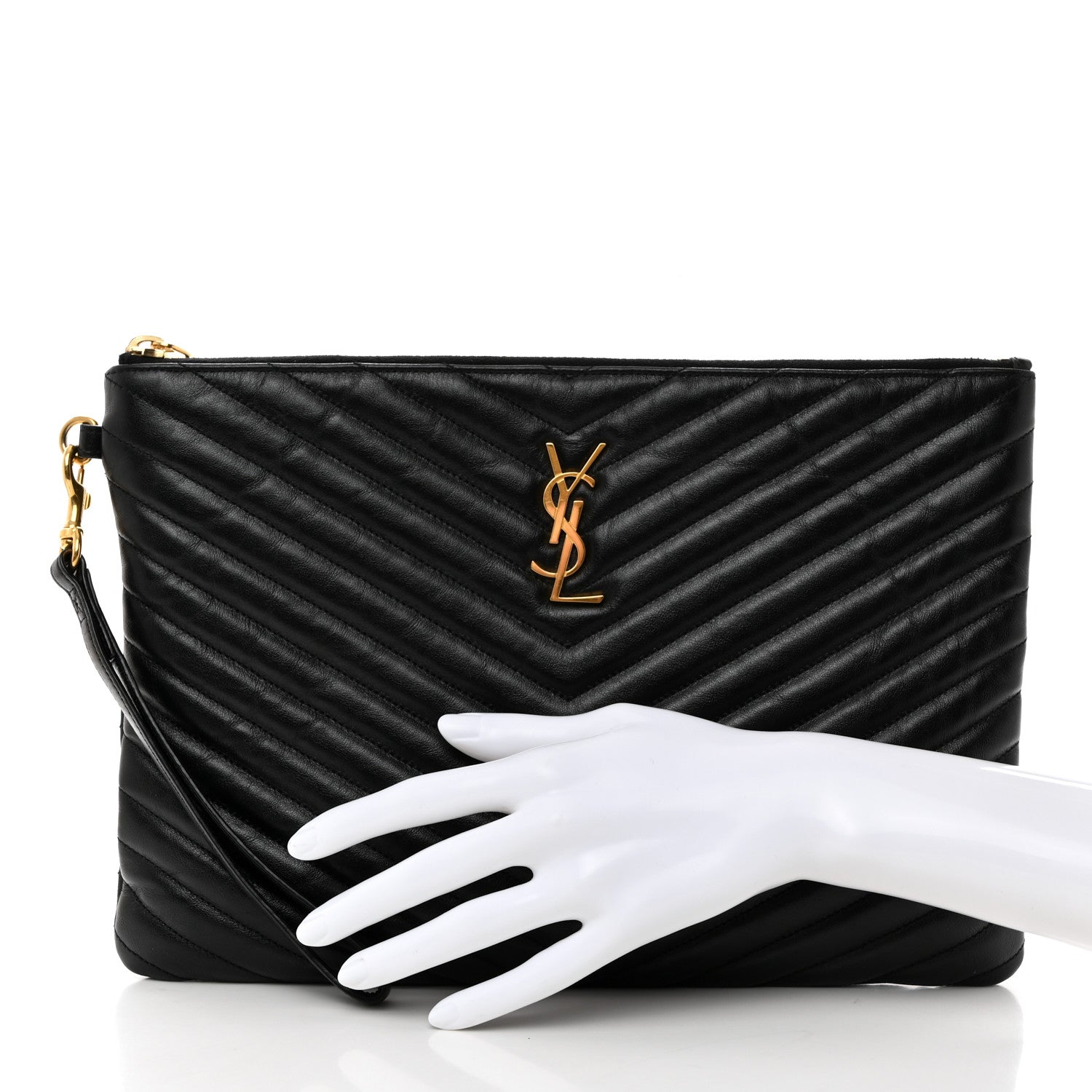 Saint Laurent Calfskin Matelasse Monogram Cassandre Tablet Pouch Black 2 of 7