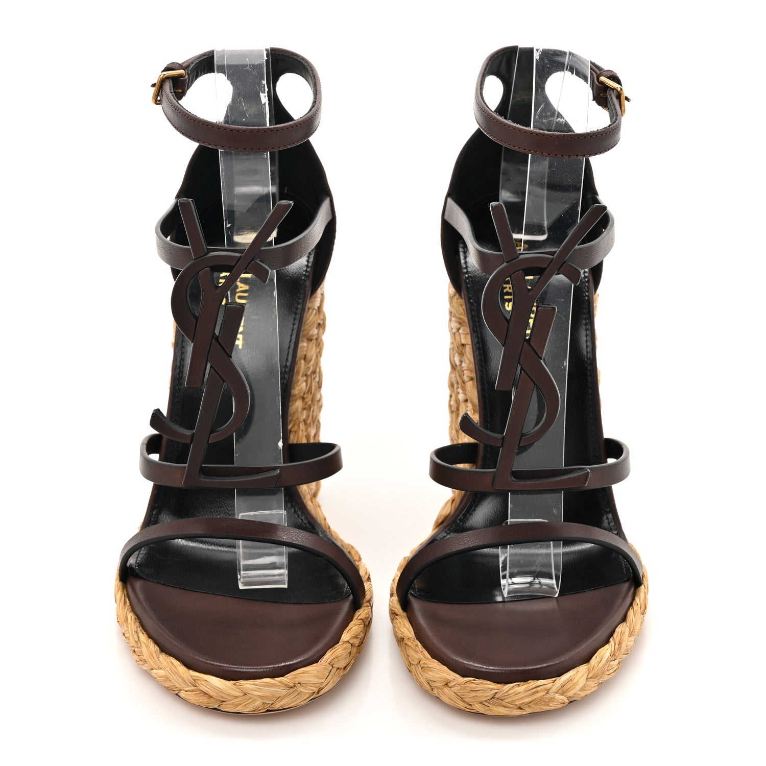 Saint Laurent Calfskin Cassandra 105 Espadrille Wedges 37 Chocolate 2 of 9