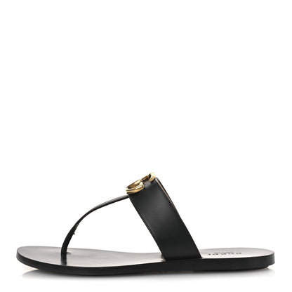 Gucci Calfskin GG Marmont Thong Sandals 36 Black 1 of 11