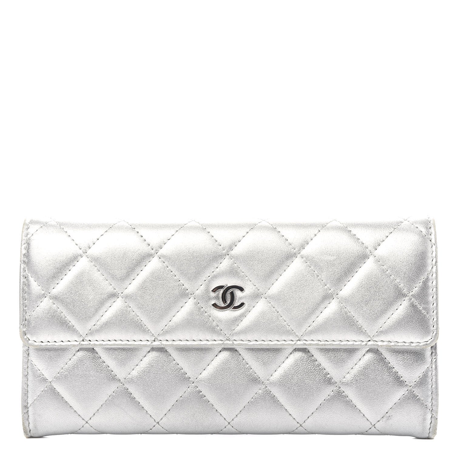 Chanel Metallic Lambskin Long Flap Wallet Silver 1 of 11