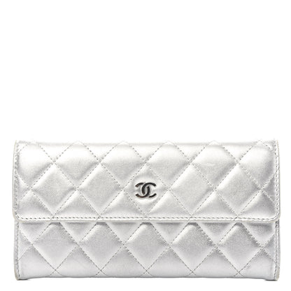 Chanel Metallic Lambskin Long Flap Wallet Silver 1 of 11