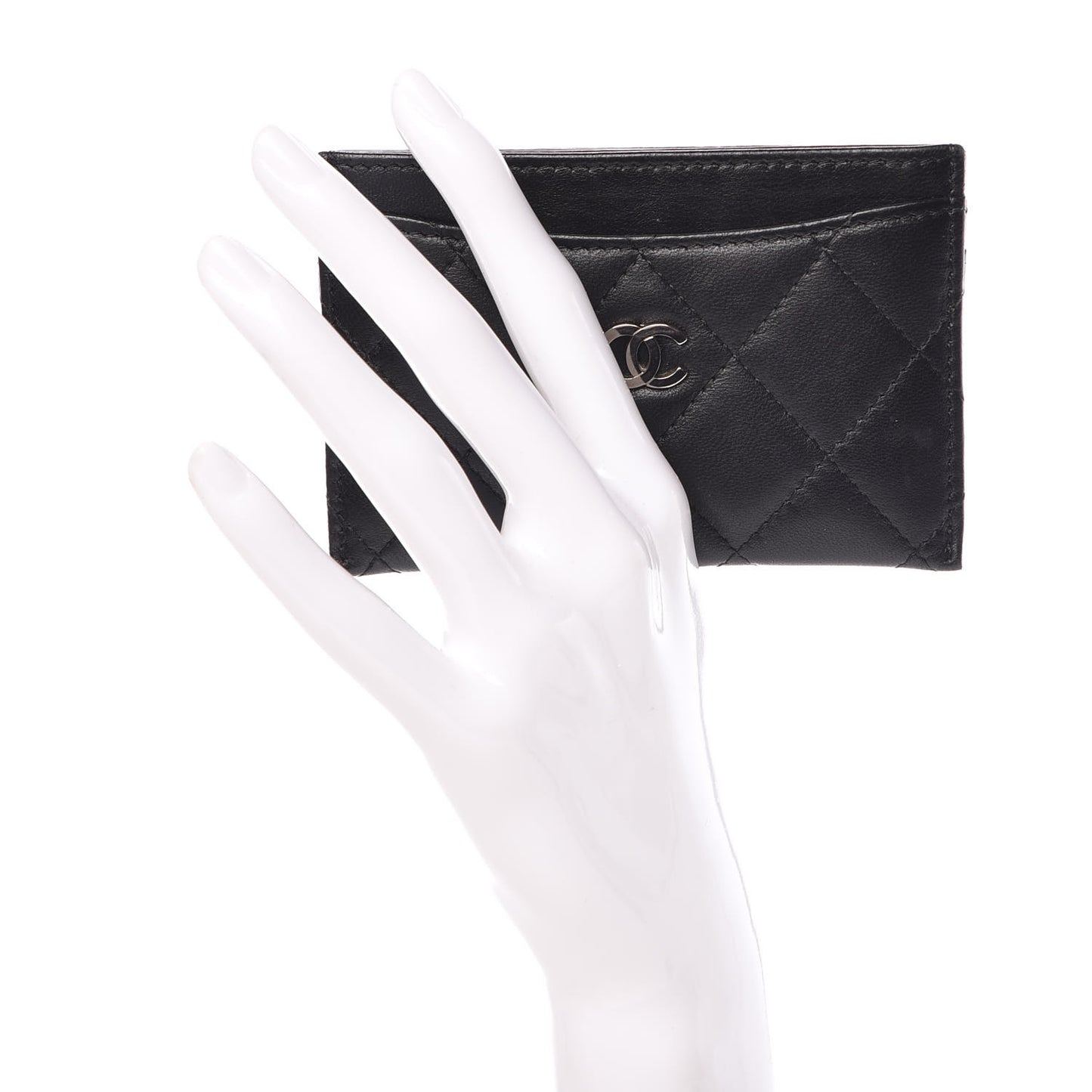 Lambskin Quilted Card Holder Black