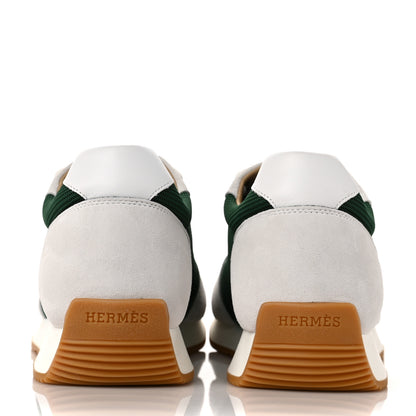 Hermes Suede Goatskin Technical Mesh Escape Sneakers 39 Vert Sapin White Black 5 of 9