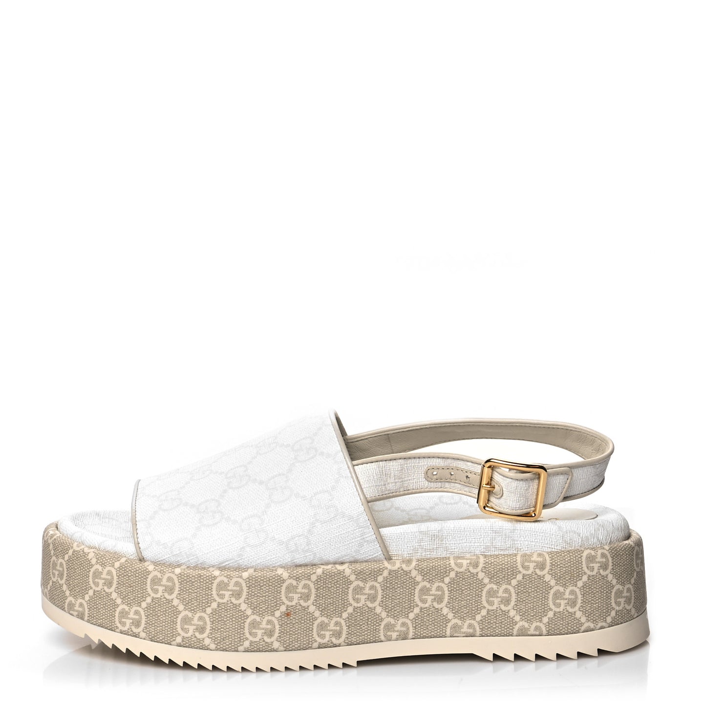 GG Supreme Monogram Granada Kid Angelina Platform 35mm Slingback Sandals 39 White Mystic White
