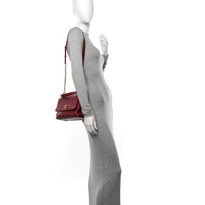 Chanel Calfskin Elaphe Stitched Small Chevron Chic Top Handle Flap Red 2 of 13