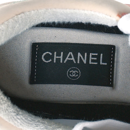 Chanel Nylon Lambskin Suede Calfskin CC Sneakers 36.5 Coral Light Blue White 8 of 14