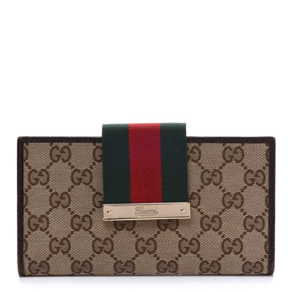 Gucci Monogram Calfskin Ladies Web Long Wallet Beige Ebony Cocoa 1 of 15