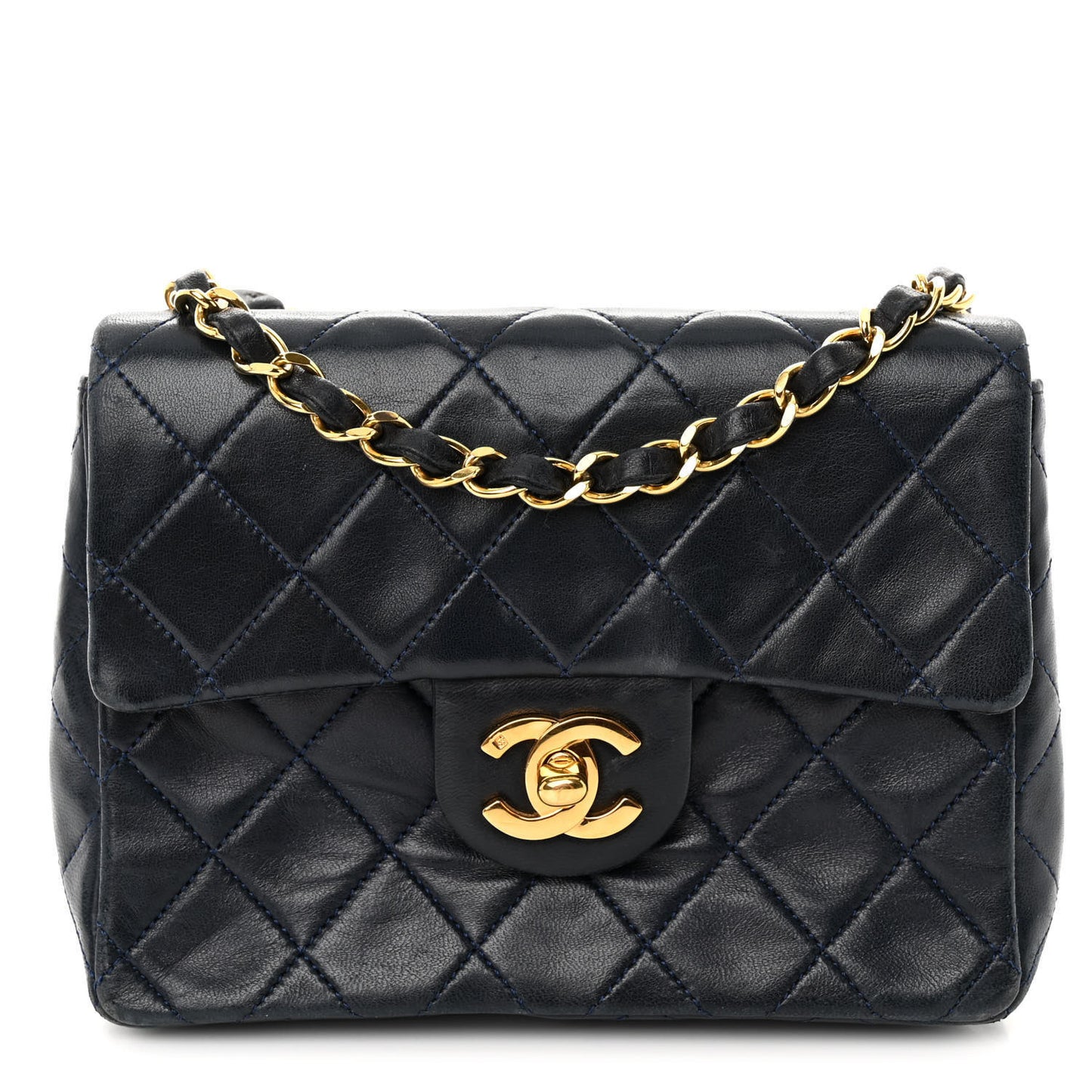Lambskin Quilted Mini Square Flap Navy Blue