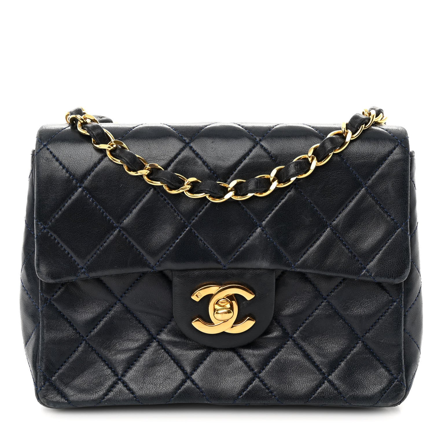 Chanel Lambskin Quilted Mini Square Flap Navy Blue 1 of 10