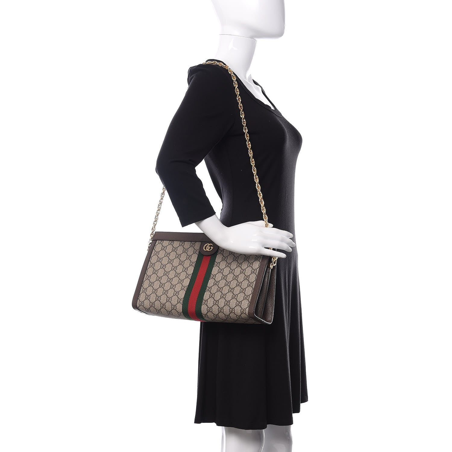 Gucci GG Supreme Monogram Web Medium Ophidia Chain Shoulder Bag Brown 2 of 10