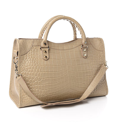 Balenciaga Calfskin Crocodile Embossed Classic Gold Hardware City Beige Latte 3 of 13