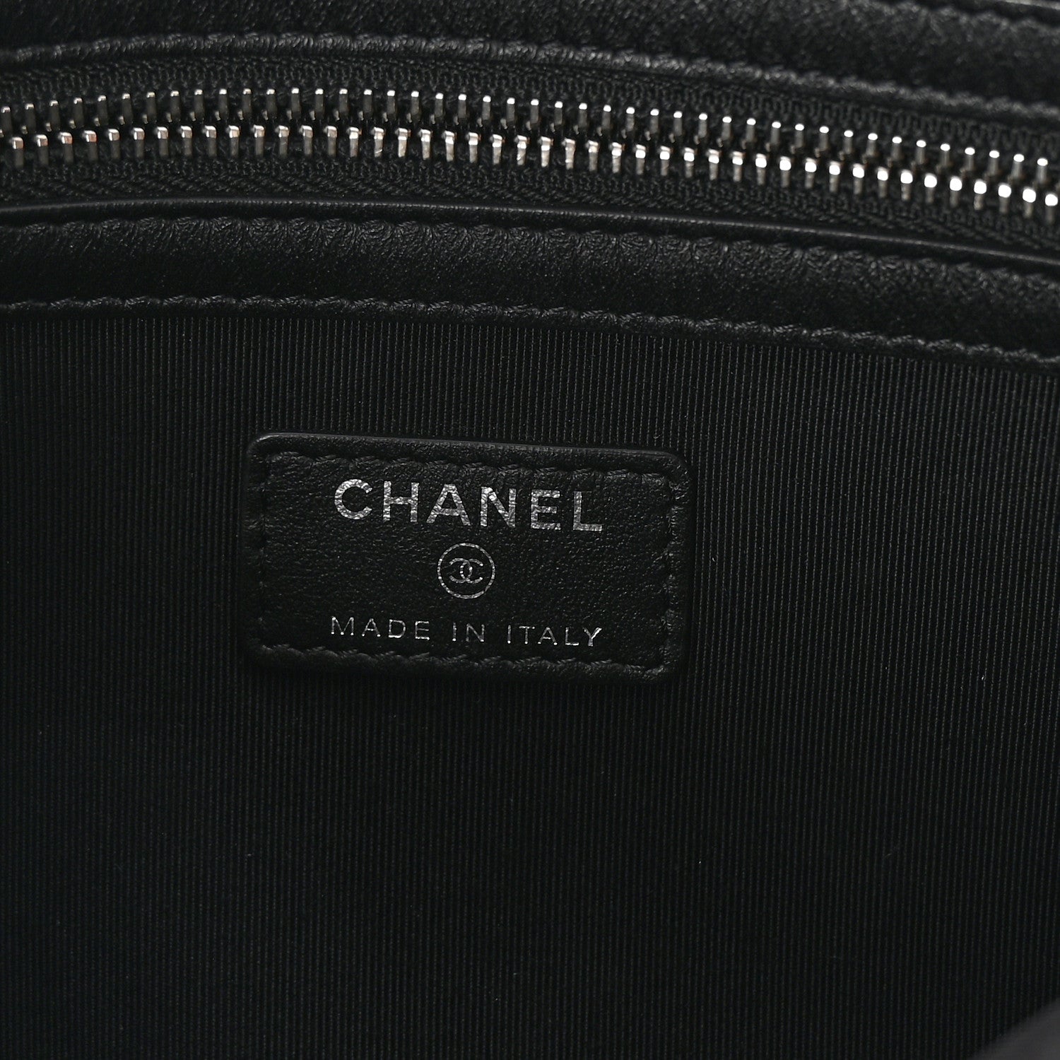 Chanel Coated Canvas Calfskin Camellia Printed Pouch Black Beige 6 of 8
