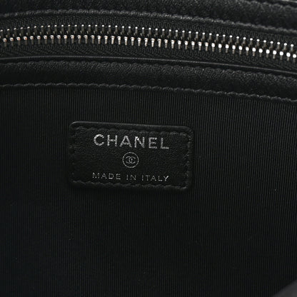 Chanel Coated Canvas Calfskin Camellia Printed Pouch Black Beige 6 of 8