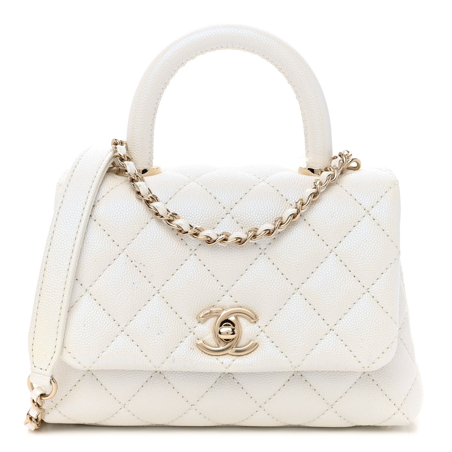 Chanel Iridescent Caviar Quilted Extra Mini Coco Handle Flap White 1 of 10