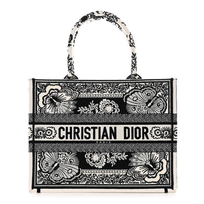 Christian Dior Canvas Butterfly Bandana Embroidered Medium Book Tote Black White 1 of 10