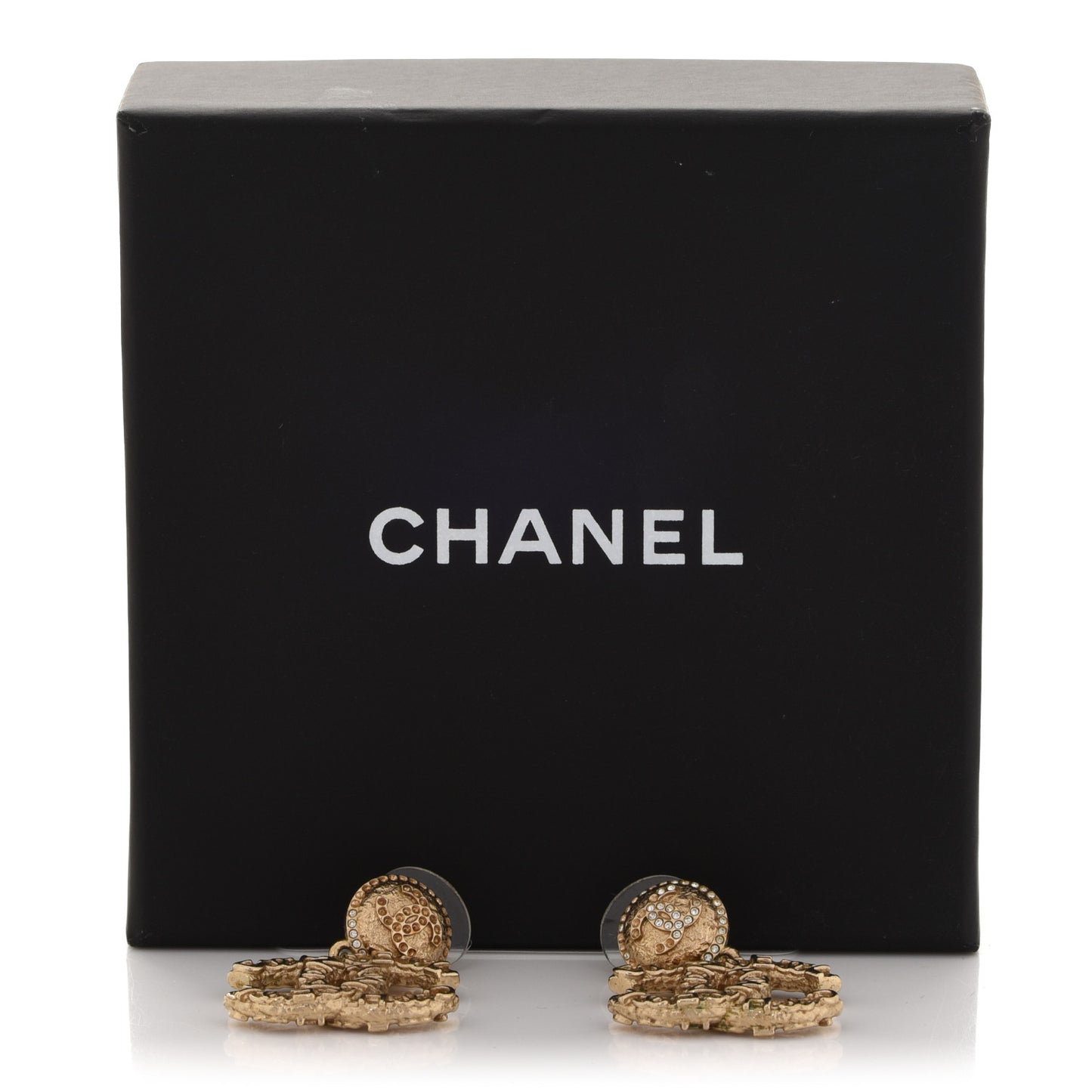 Crystal CC Drop Logo Earrings Gold