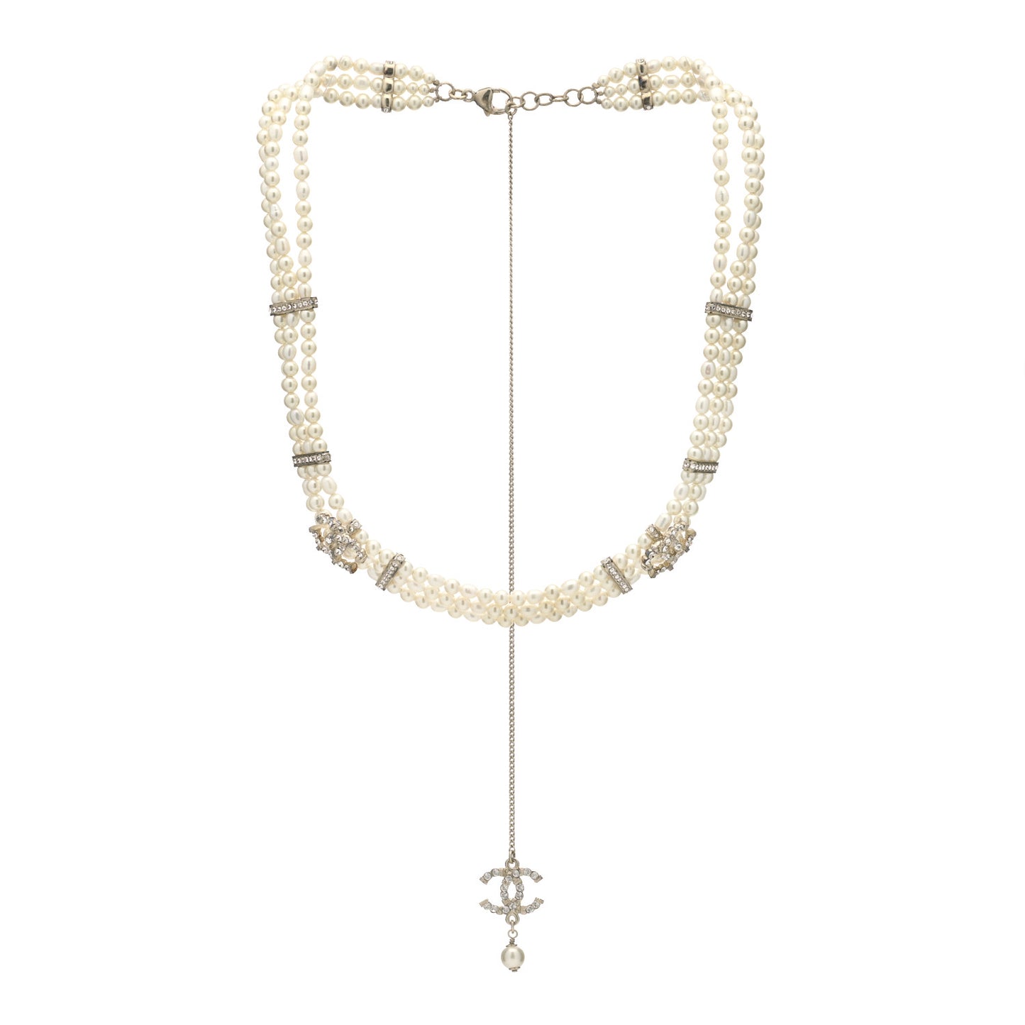 Crystal Pearl CC Short Necklace Golden White