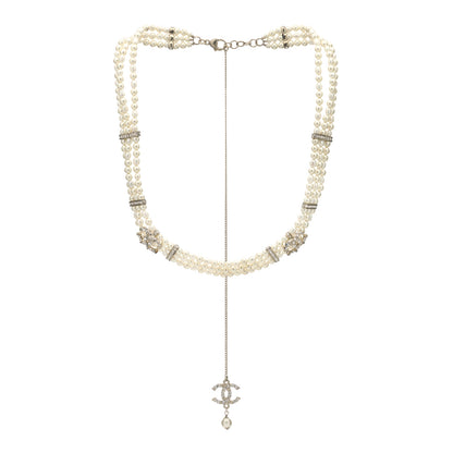 Chanel Crystal Pearl CC Short Necklace Golden White 3 of 5