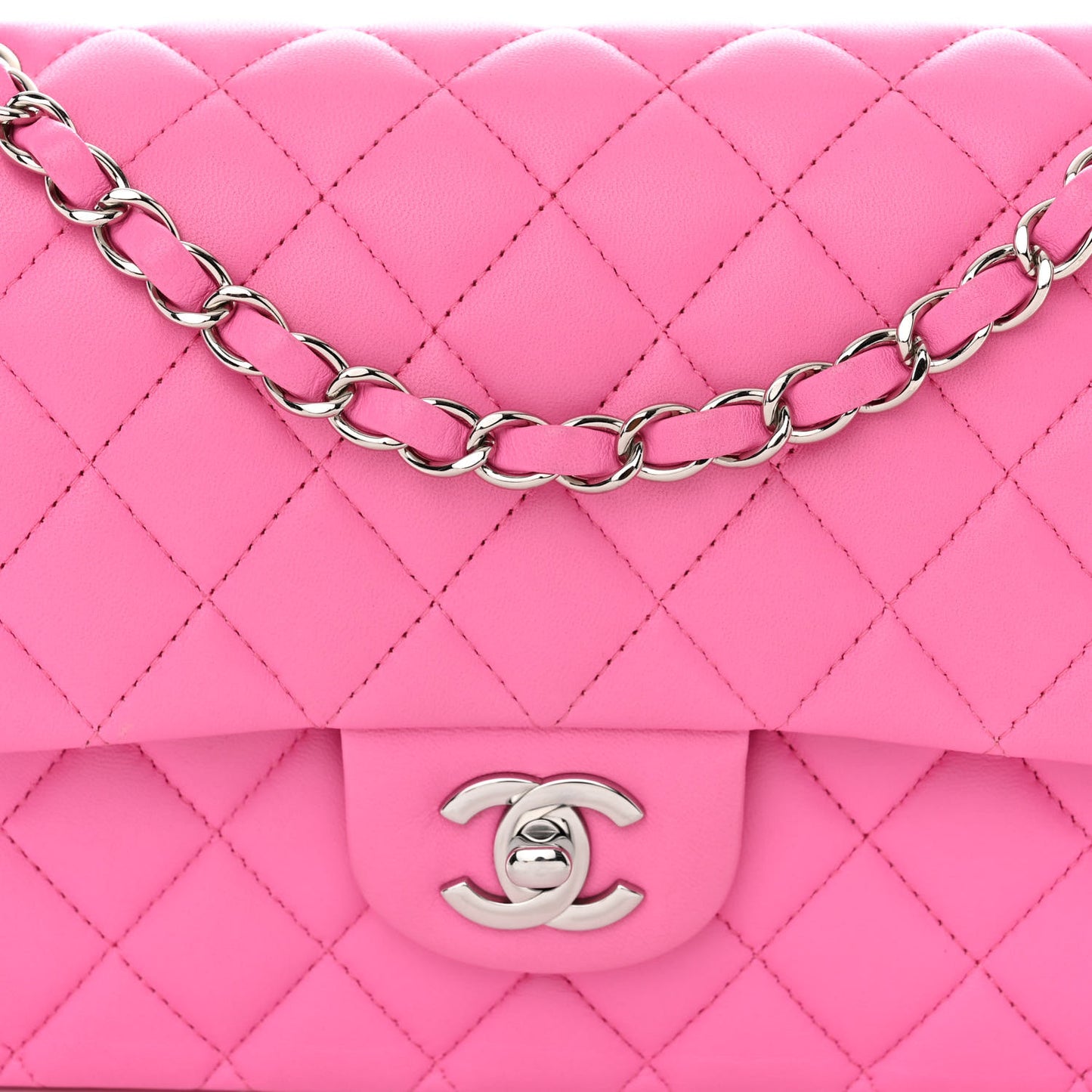 Lambskin Quilted Medium Double Flap Neon Pink