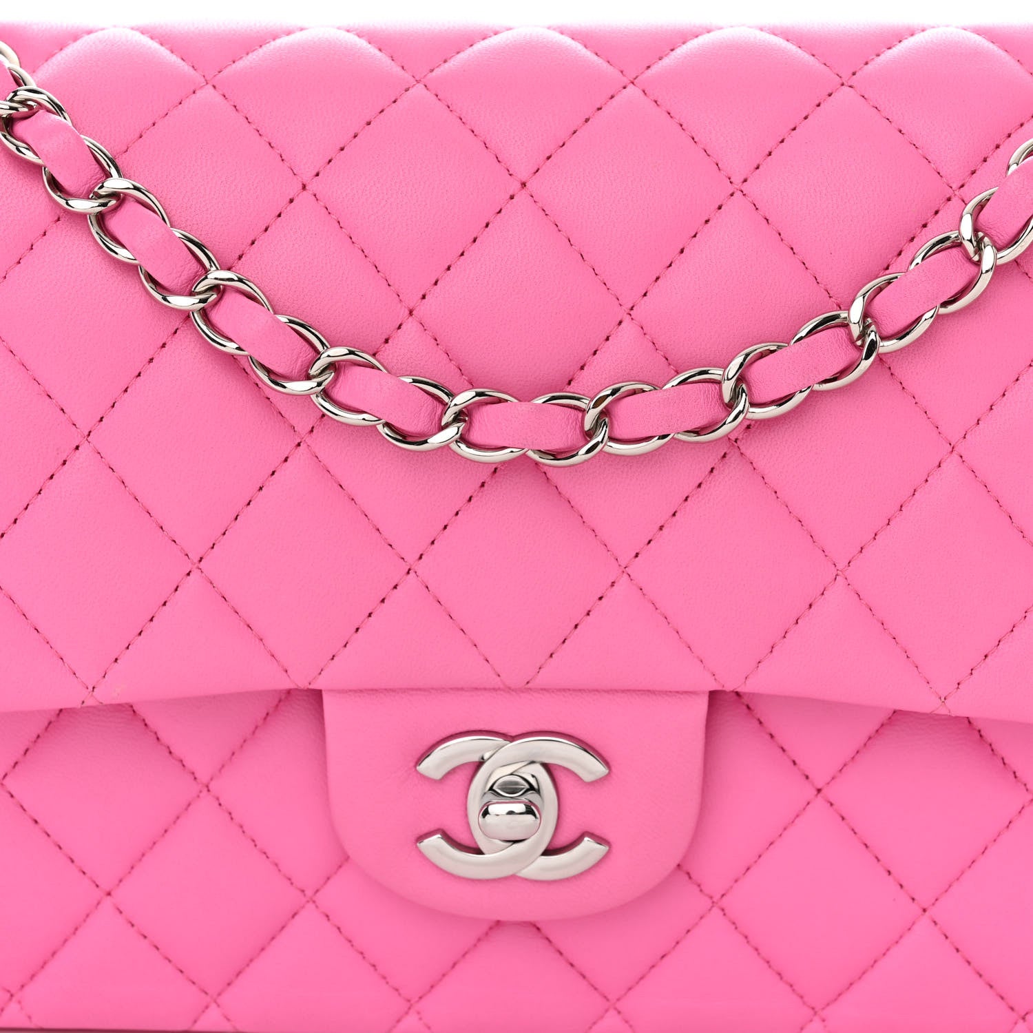 Chanel Lambskin Quilted Medium Double Flap Neon Pink 8 of 11