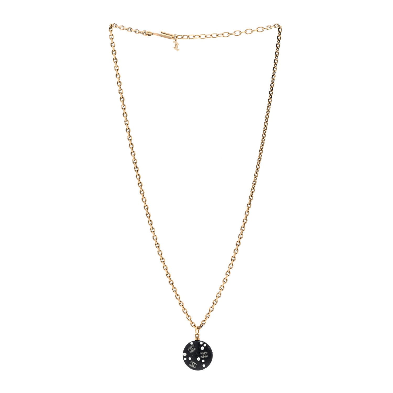 Chanel Resin Pearl CC Necklace  Gold Black 3 of 6