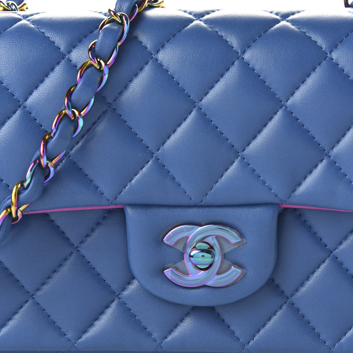Chanel Lambskin Quilted Mini Rectangular Flap Blue Purple 10 of 11